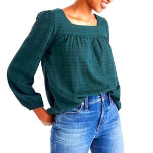 MADEWELL DEEP FOREST/HOLIDAY GREEN PEASANT BLOUSE MEDIUM